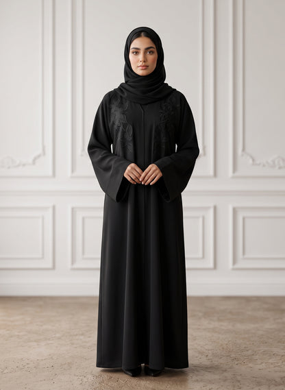 Elegant-Tone-on-Tone-Floral-Black-Abaya-|-Nida-Fabtic-947