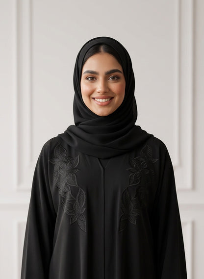 Elegant-Tone-on-Tone-Floral-Black-Abaya-|-Nida-Fabtic-947