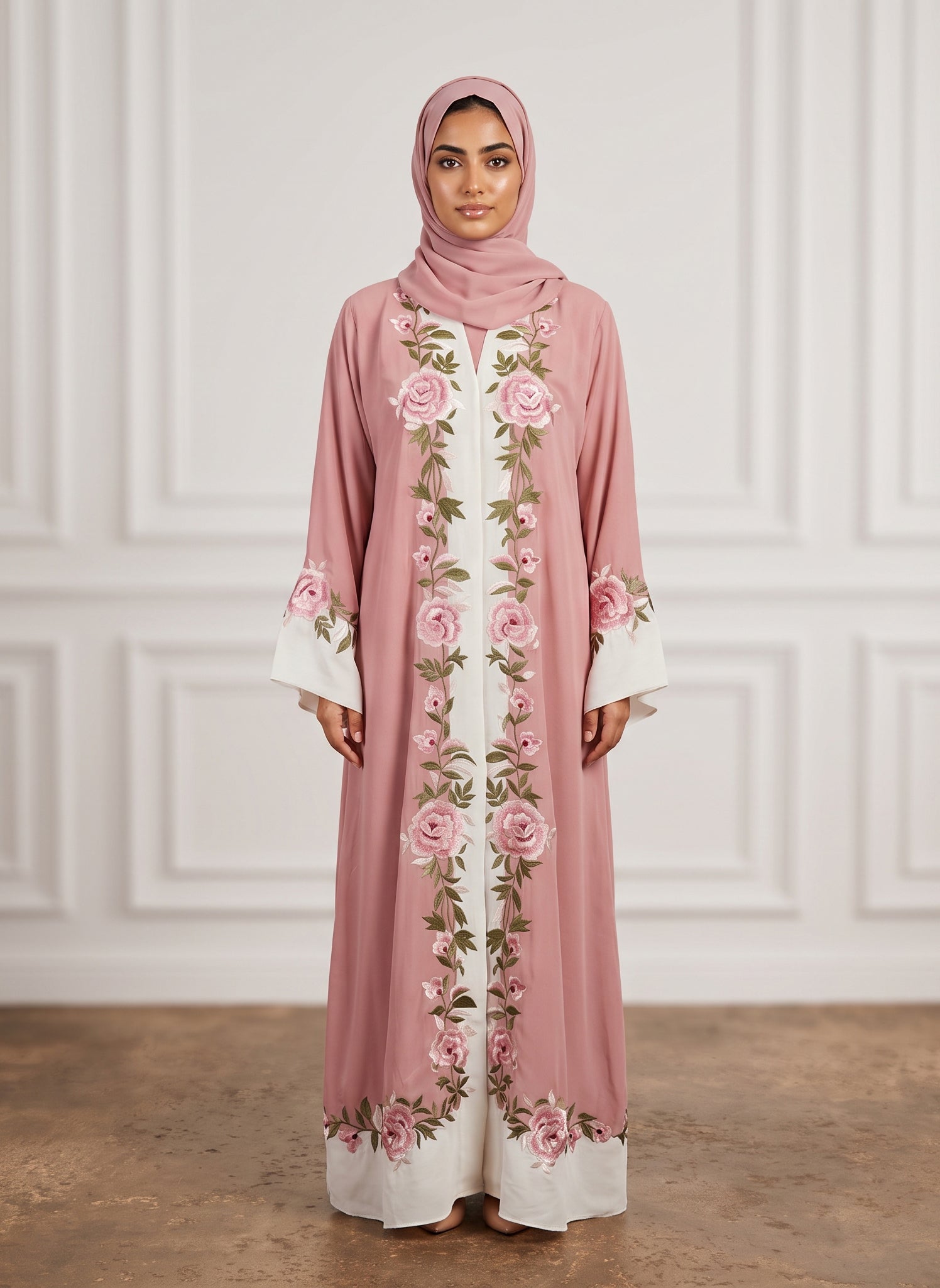 Dusty-Pink-Floral-Vine-Contrast-Panel-Abaya-954