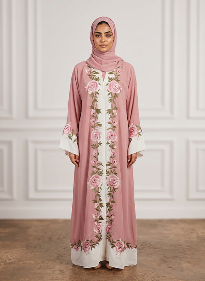 Dusty-Pink-Floral-Vine-Contrast-Panel-Abaya-954