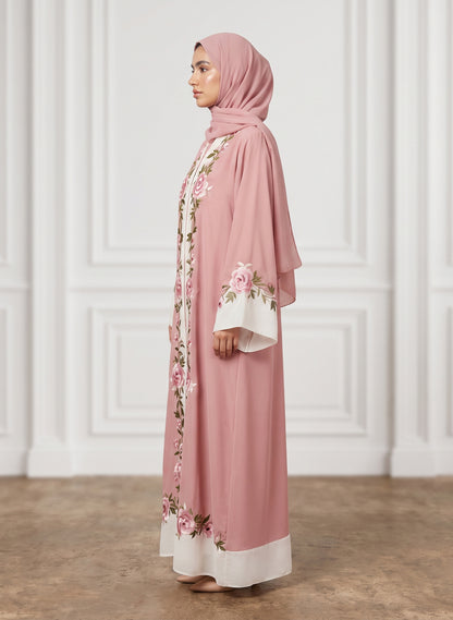 Dusty-Pink-Floral-Vine-Contrast-Panel-Abaya-954