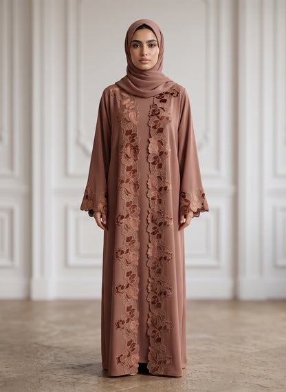Muted-Rose-Appliqué-Lace-Bordered-Abaya-955
