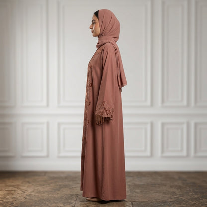 Muted-Rose-Appliqué-Lace-Bordered-Abaya-955
