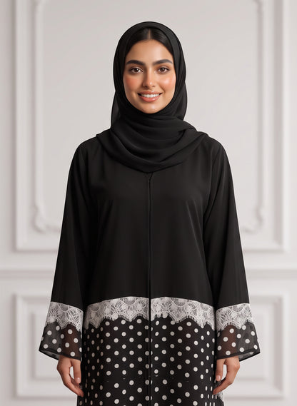 Monochrome-Lace-Trimmed-Polka-Dot-Abaya-956
