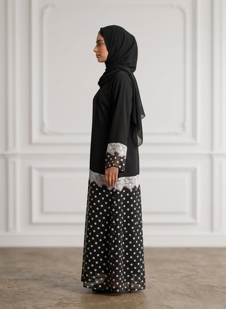 Monochrome-Lace-Trimmed-Polka-Dot-Abaya-956
