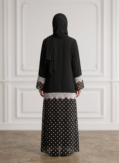 Monochrome-Lace-Trimmed-Polka-Dot-Abaya-956