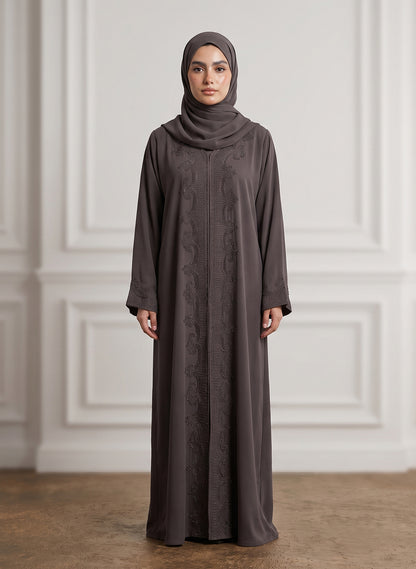Charcoal-Taupe-Beaded-Lace-Crepe-Abaya-958