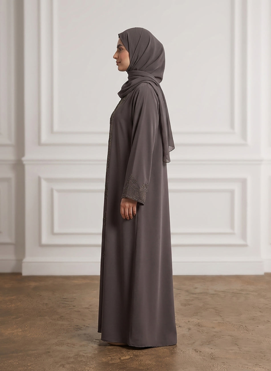 Charcoal-Taupe-Beaded-Lace-Crepe-Abaya-958