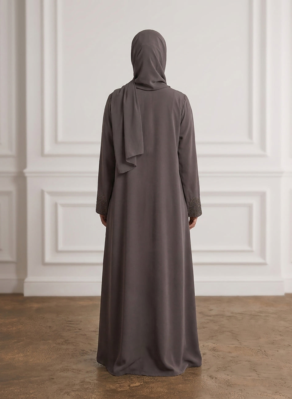 Charcoal-Taupe-Beaded-Lace-Crepe-Abaya-958