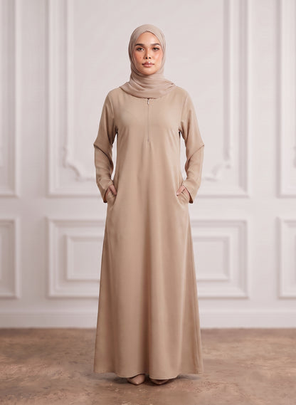Sand-Beige-Front-Zip-Nida-Abaya-with-Inside-Belt-&-Pockets-960