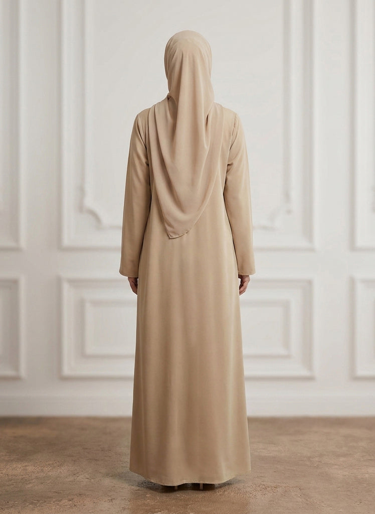 Sand-Beige-Front-Zip-Nida-Abaya-with-Inside-Belt-&-Pockets-960