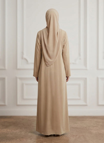 Sand-Beige-Front-Zip-Nida-Abaya-with-Inside-Belt-&-Pockets-960