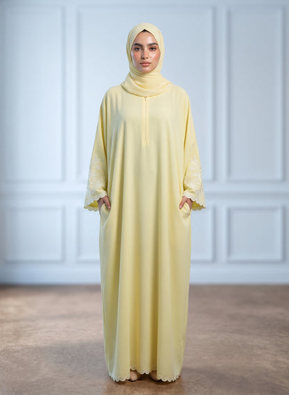 Pale-Yellow-Front-Zip-Embroidered-Sleeve-Nida-Abaya-with-Pockets-961