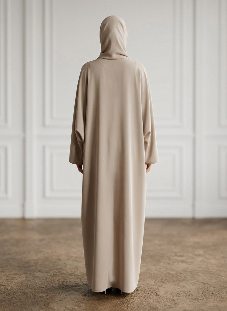 Sand-Beige-Front-Zip-Nida-Abaya-with-Inside-Belt-&-Pockets-962