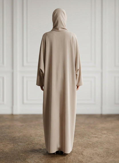 Sand-Beige-Front-Zip-Nida-Abaya-with-Inside-Belt-&-Pockets-962
