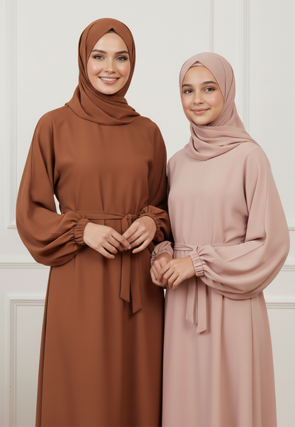 The Zahra Artistic Contrast Mother & Daughter Abaya-AB80MD