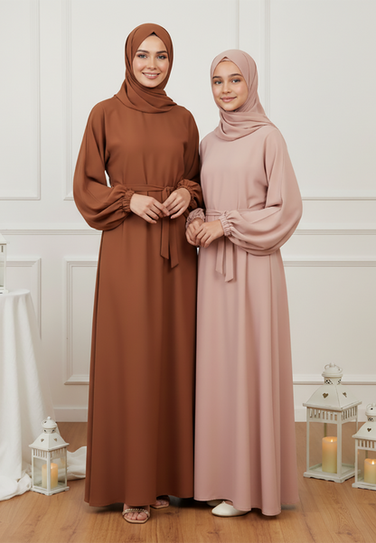The Zahra Artistic Contrast Mother & Daughter Abaya-AB80MD