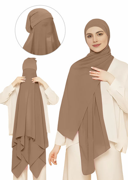 Instant Hijab Wrap,Pullover Head Scarf with Tube Undercap Brown color Hijab-HC12