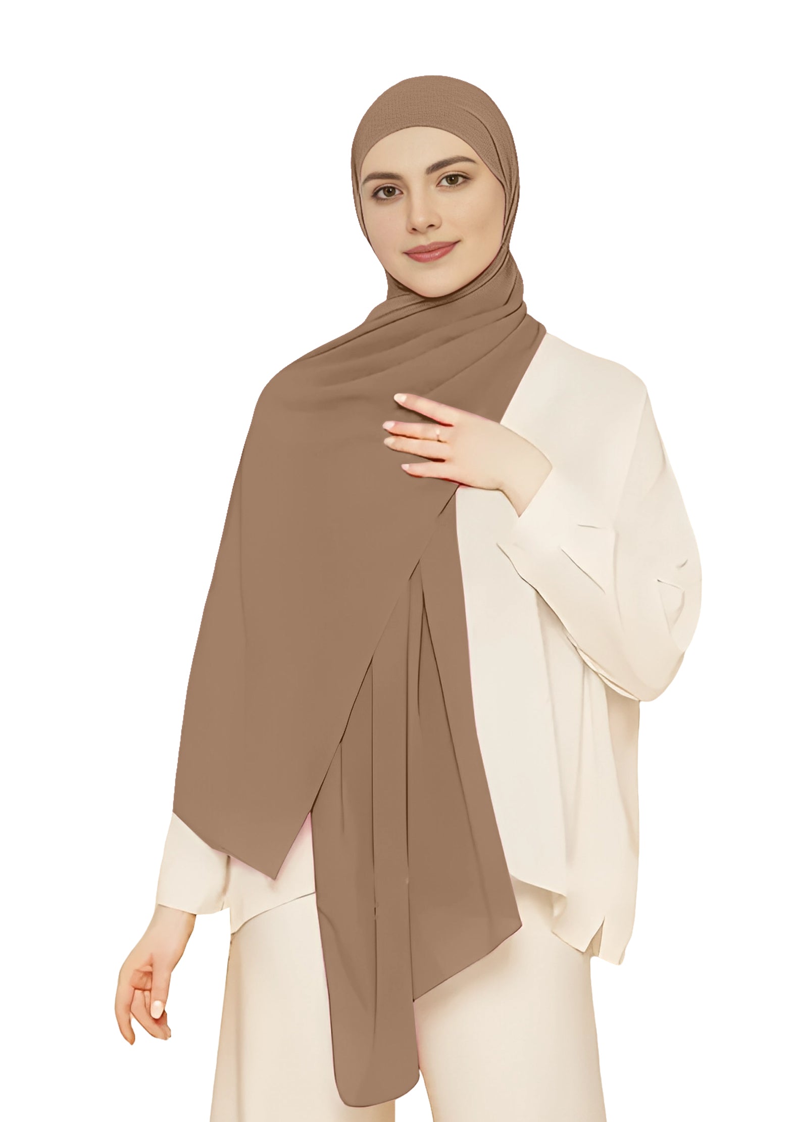 Instant Hijab Wrap,Pullover Head Scarf with Tube Undercap Brown color Hijab-HC12