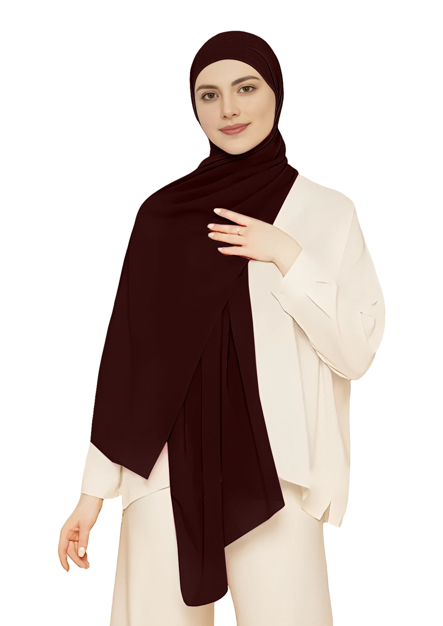 Instant Hijab Wrap,Pullover Head Scarf with Tube Undercap Root Beer color Hijab-HC14