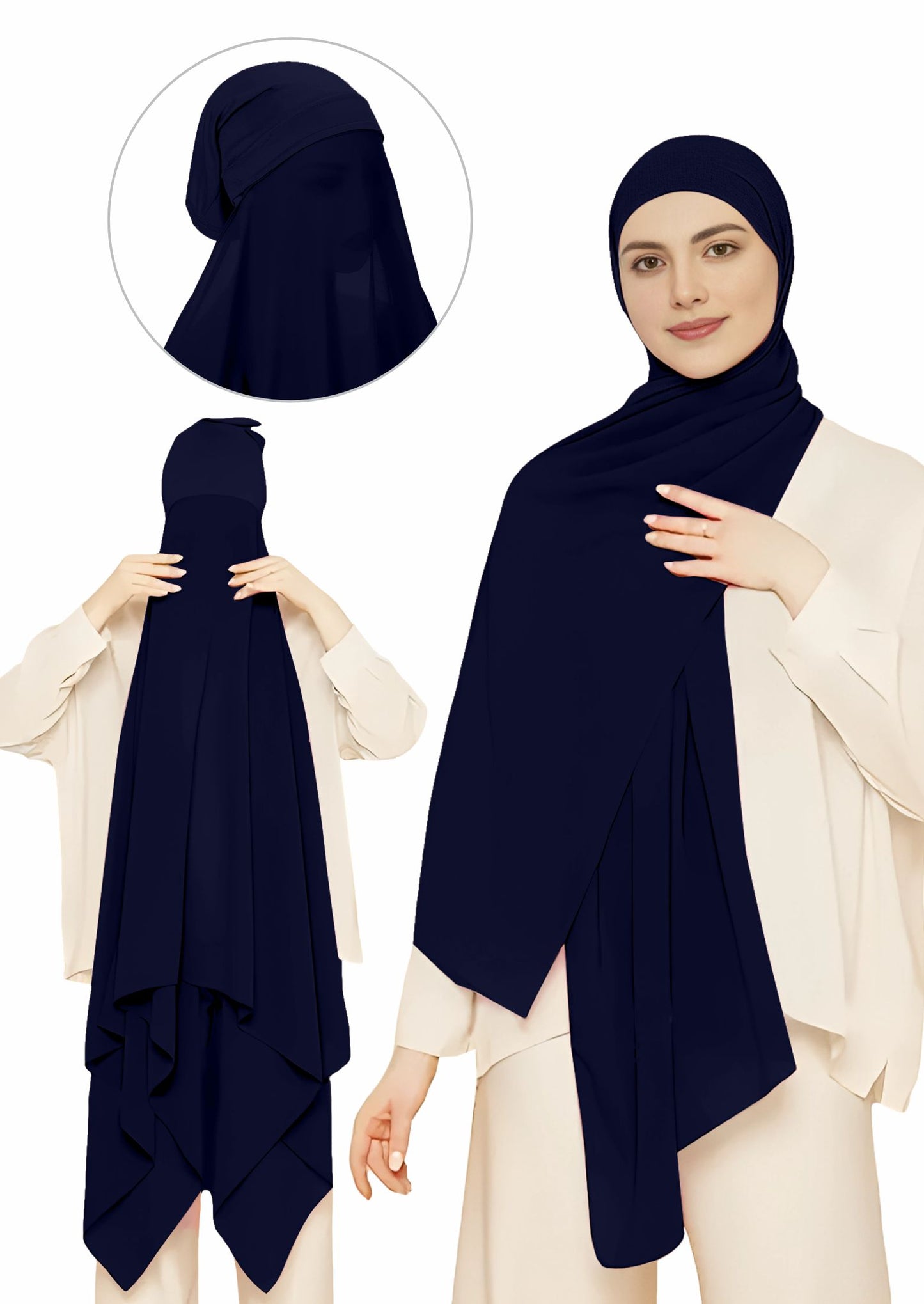 Instant Hijab Wrap,Pullover Head Scarf with Tube Undercap Navy Blue color Hijab-HC15