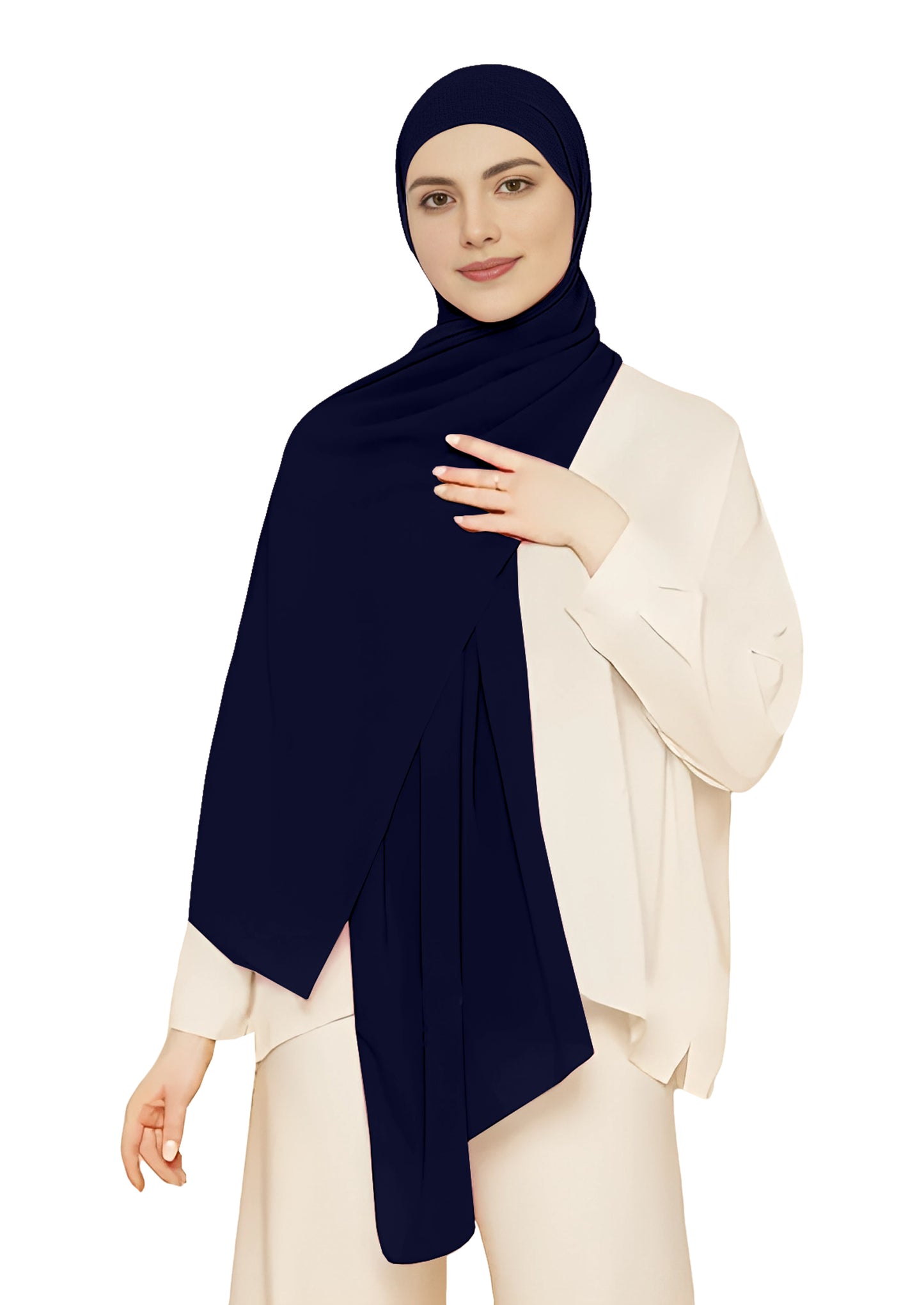 Instant Hijab Wrap,Pullover Head Scarf with Tube Undercap Navy Blue color Hijab-HC15