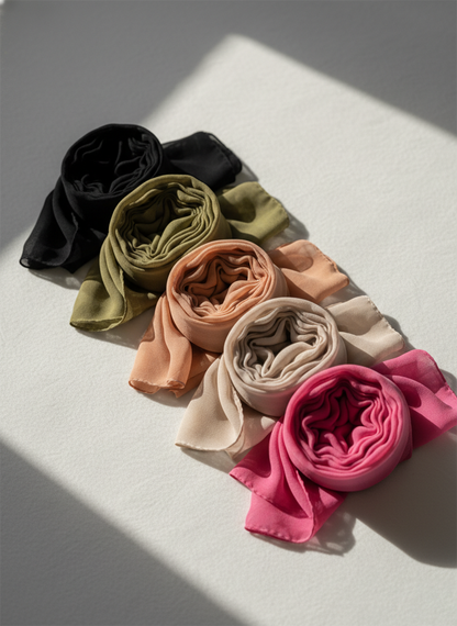 Box of 12 | Chiffon Hijab | Available in various colors & Sizes |Chiffon Fabric-H1-CHIFFON