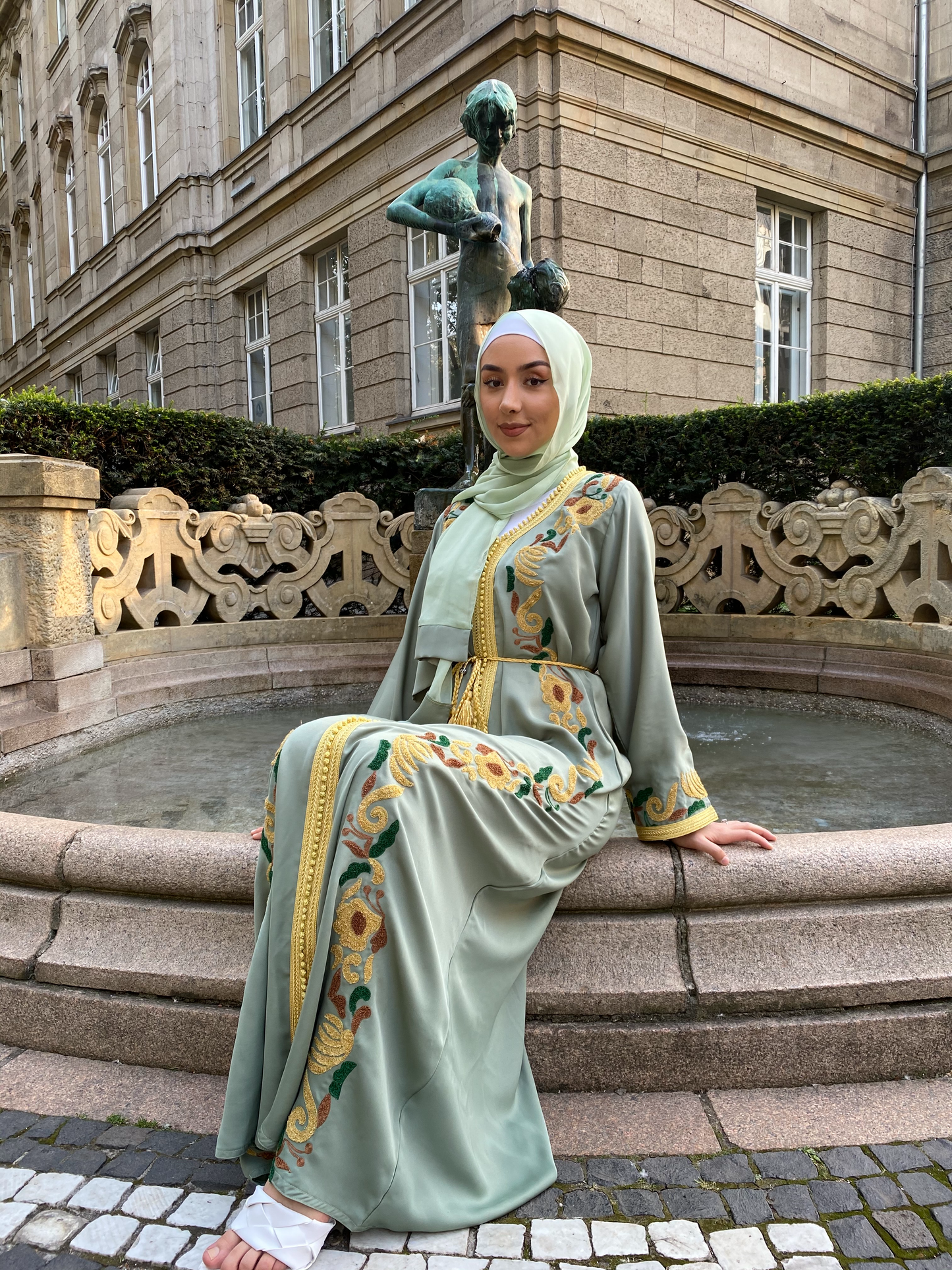 Olive embellished abaya