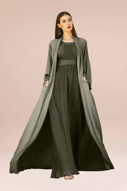 Two Piece set-Open abaya with matching inner dress-AJ1675A