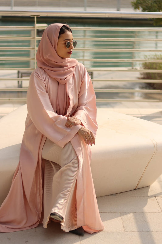 Shimmer abaya- Pale pink