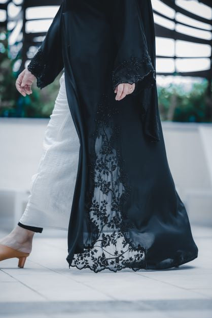 Luxury black stone abaya
