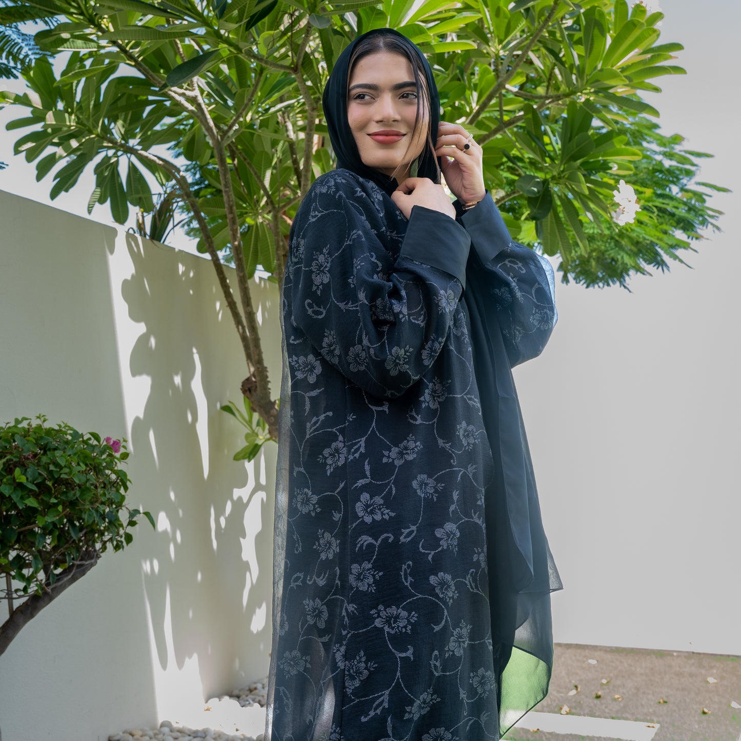 Black Embossed Abaya