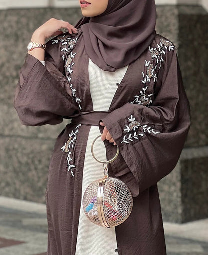 Luxury walnut embroidered abaya