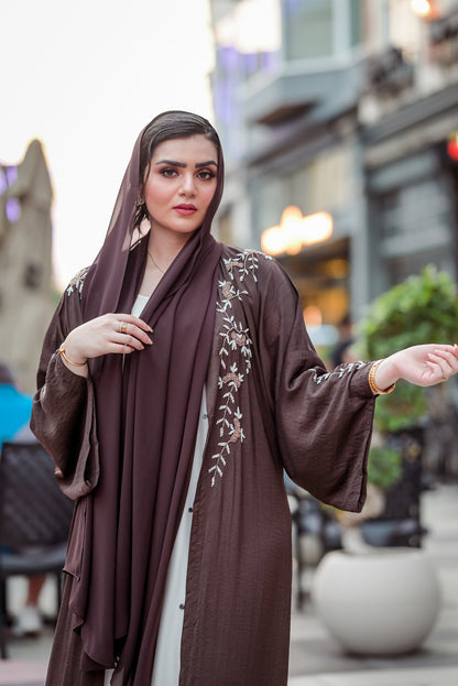 Luxury walnut embroidered abaya