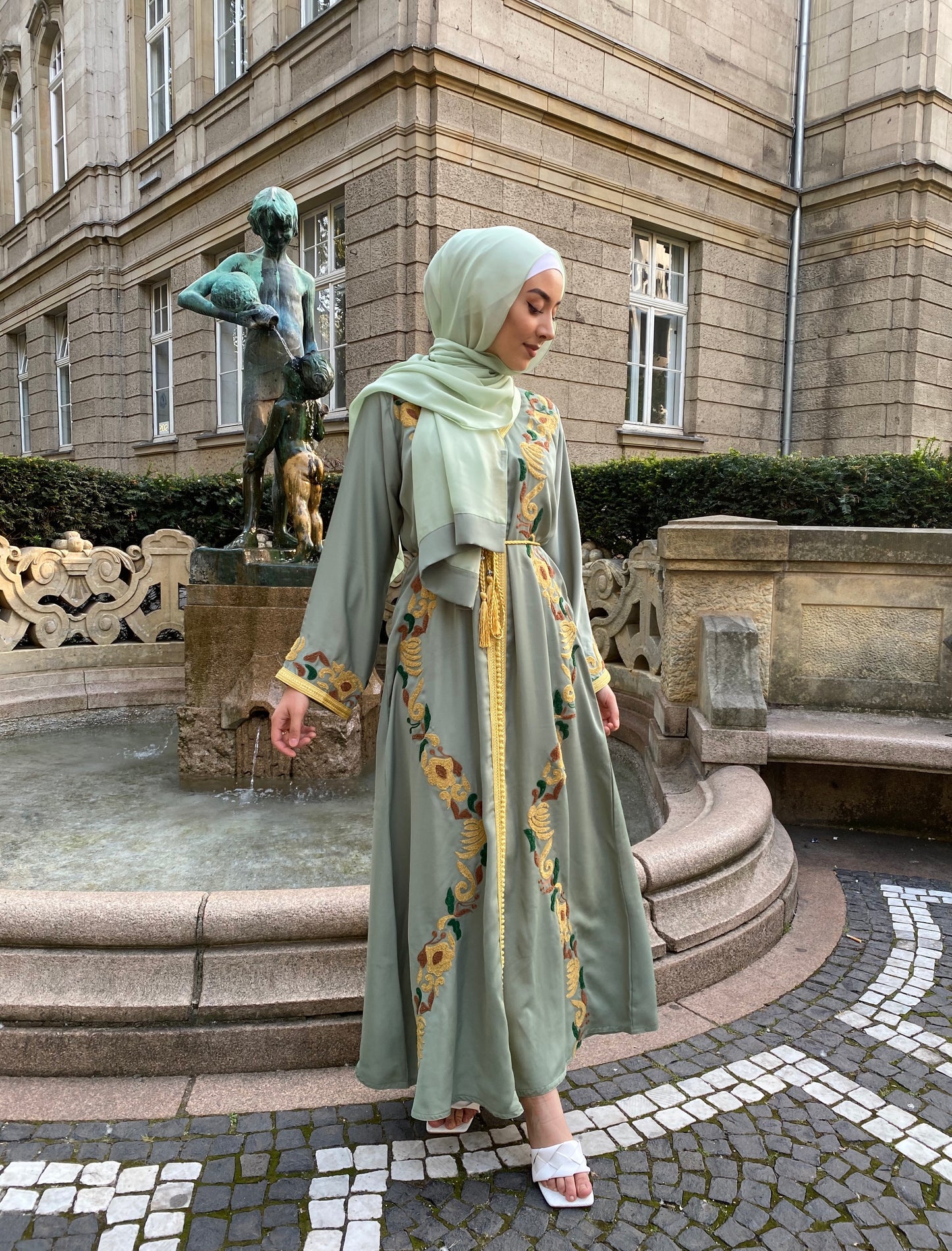 Olive embellished abaya